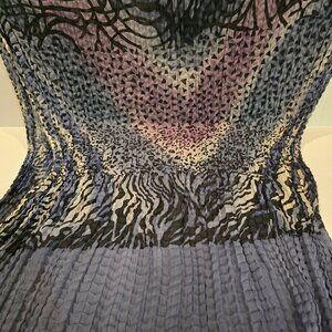 Boho Multicolor Pleated Scarf Sheer 78" length 1980s Made in India